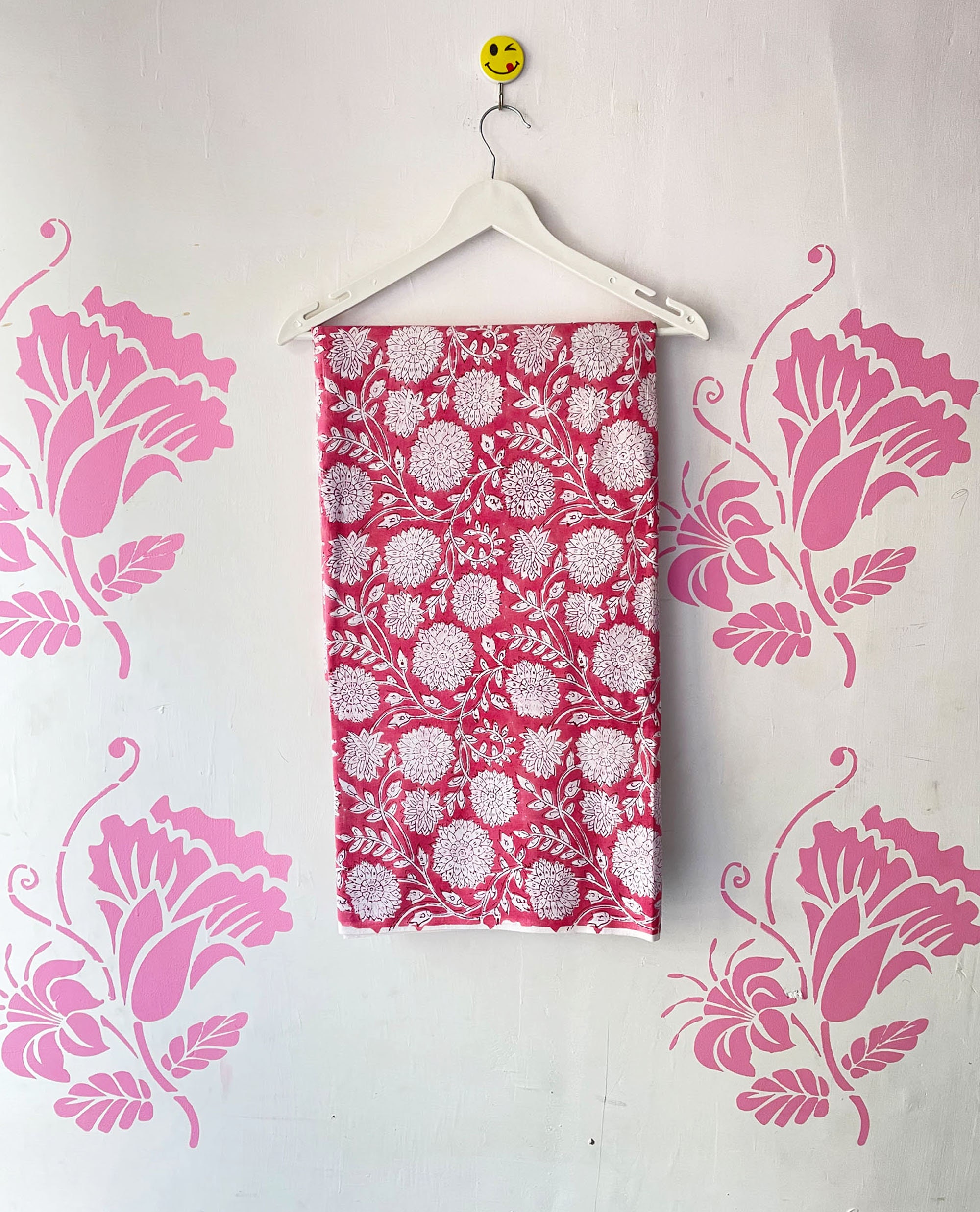 Yellow Floral Hand Block Print Fabric, Indian Soft Cotton Fabric by the