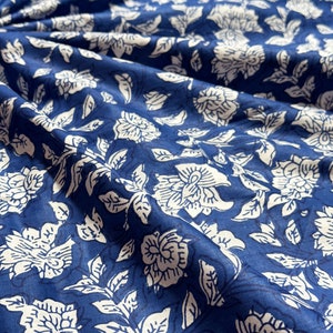 Blue Indian Block Print, Indian Cotton, Hand Stamped Printing By The Yard Indian Fabric Peace Block Print Fabric Sewing And Quilting Fabric