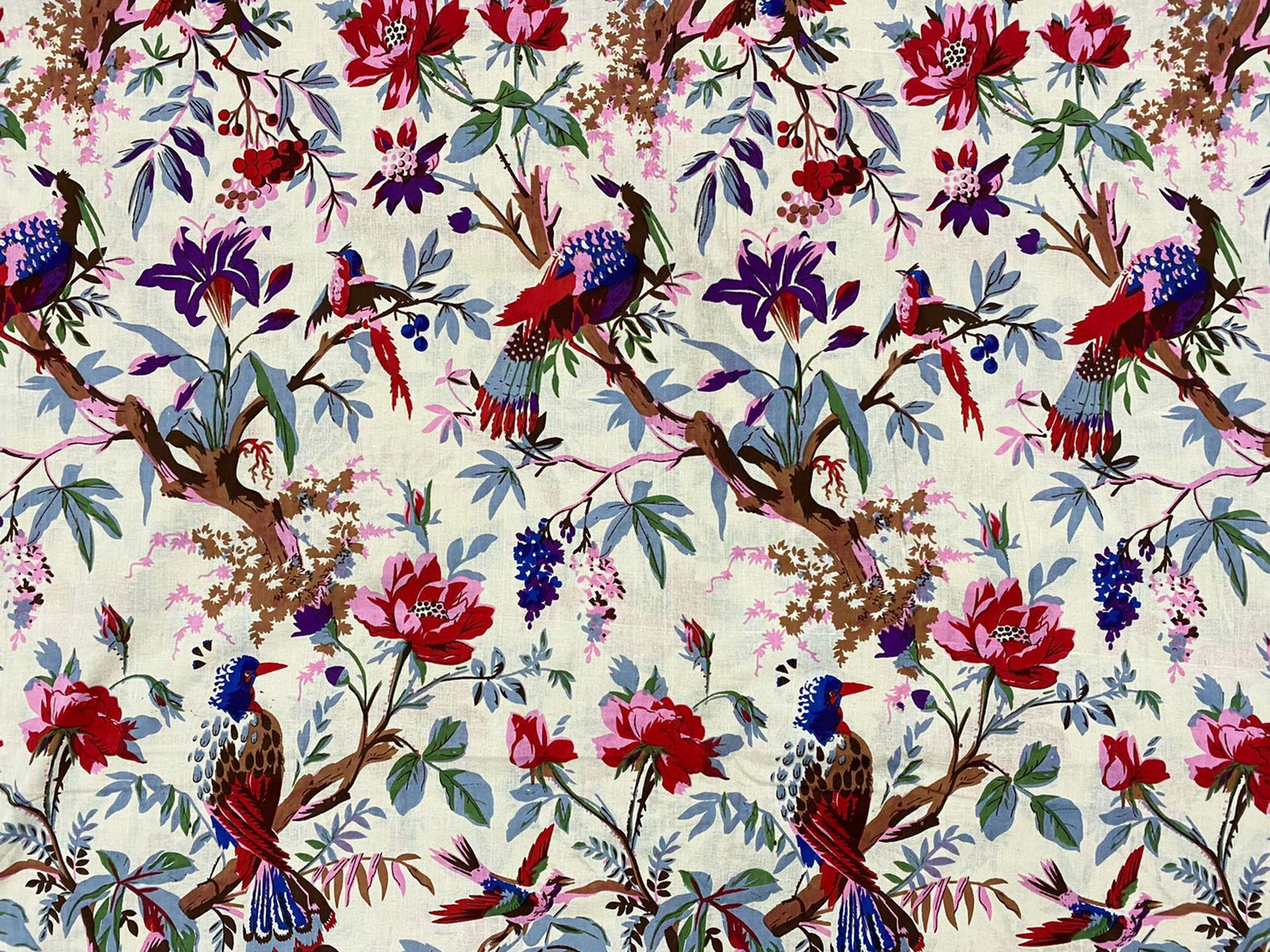 Bird Print Cotton Fabric Indian Soft Cotton Fabric by the Etsy