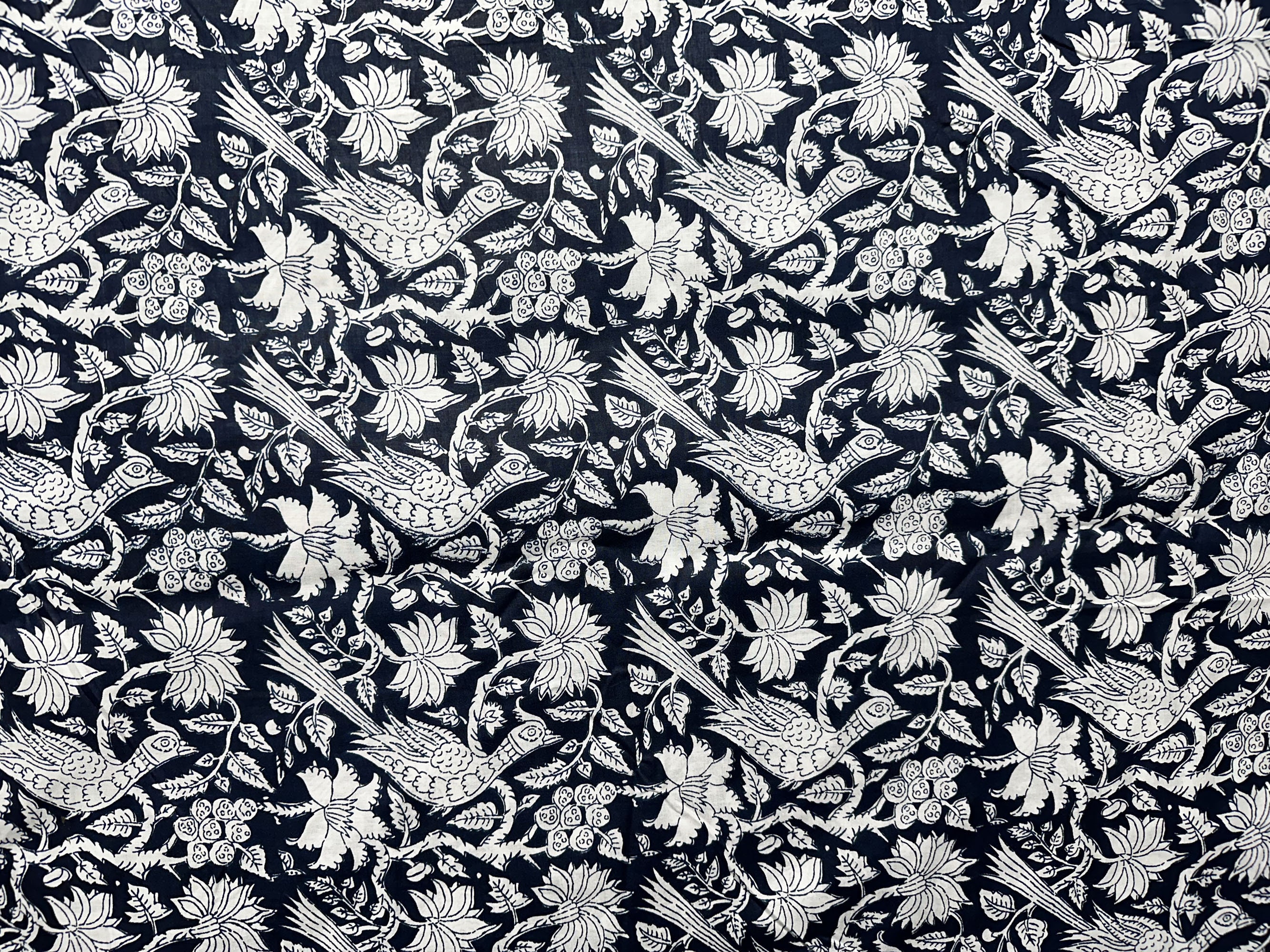 Brown - Natural Dyed Cotton Bindaas Block Print Fabric - Origami Birds