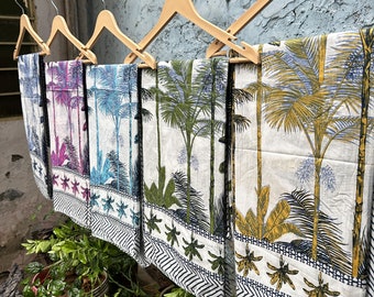 Cotton Beach Sarong Indian Hand Block Print Beach Sarongs Soft Voile Fabric Summer Pareo Palm Print Pareo Boho Beach Cover Ups Gift for Her