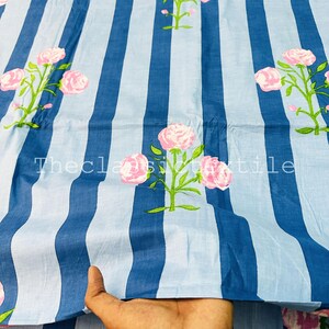 Blue Grey Block Print Fabric,Floral Print Fabric,By the yard Fabric,Dressmaking Fabric,Quilting Fabric,Sewing Fabric,Upholstery Fabric