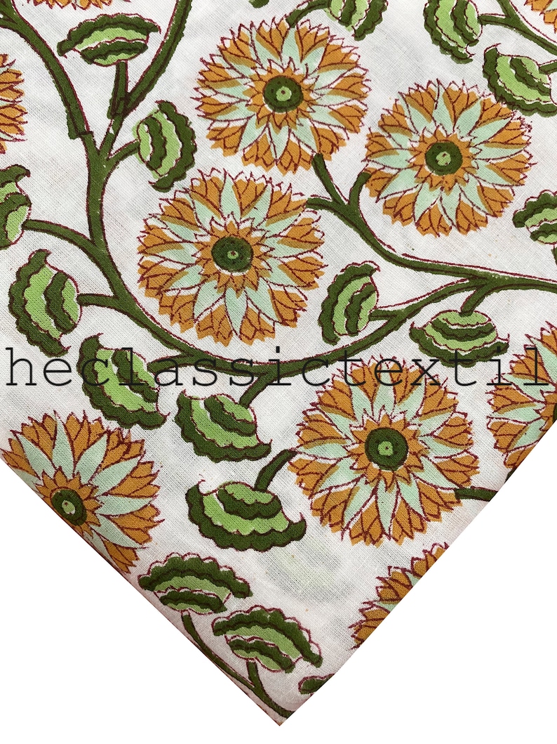 New Border Design Hand Block Print Fabric, Floral Print Fabric, Indian