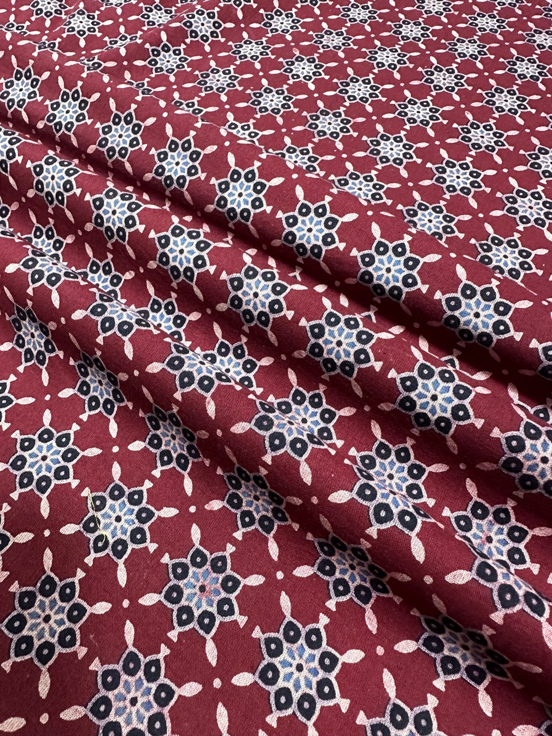 Red - Velvet Natural Dyed Block Print Ajrakh Fabric 08