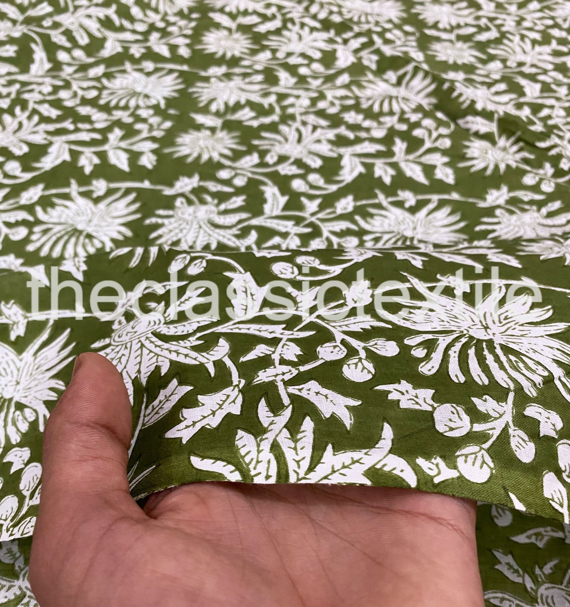 Green - Bagh Hand Block Print Natural Dyed Cotton Fabric 25