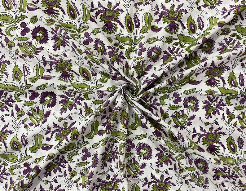 Block Print Fabric by the Yard Floral Cotton Fabric Hand Etsy