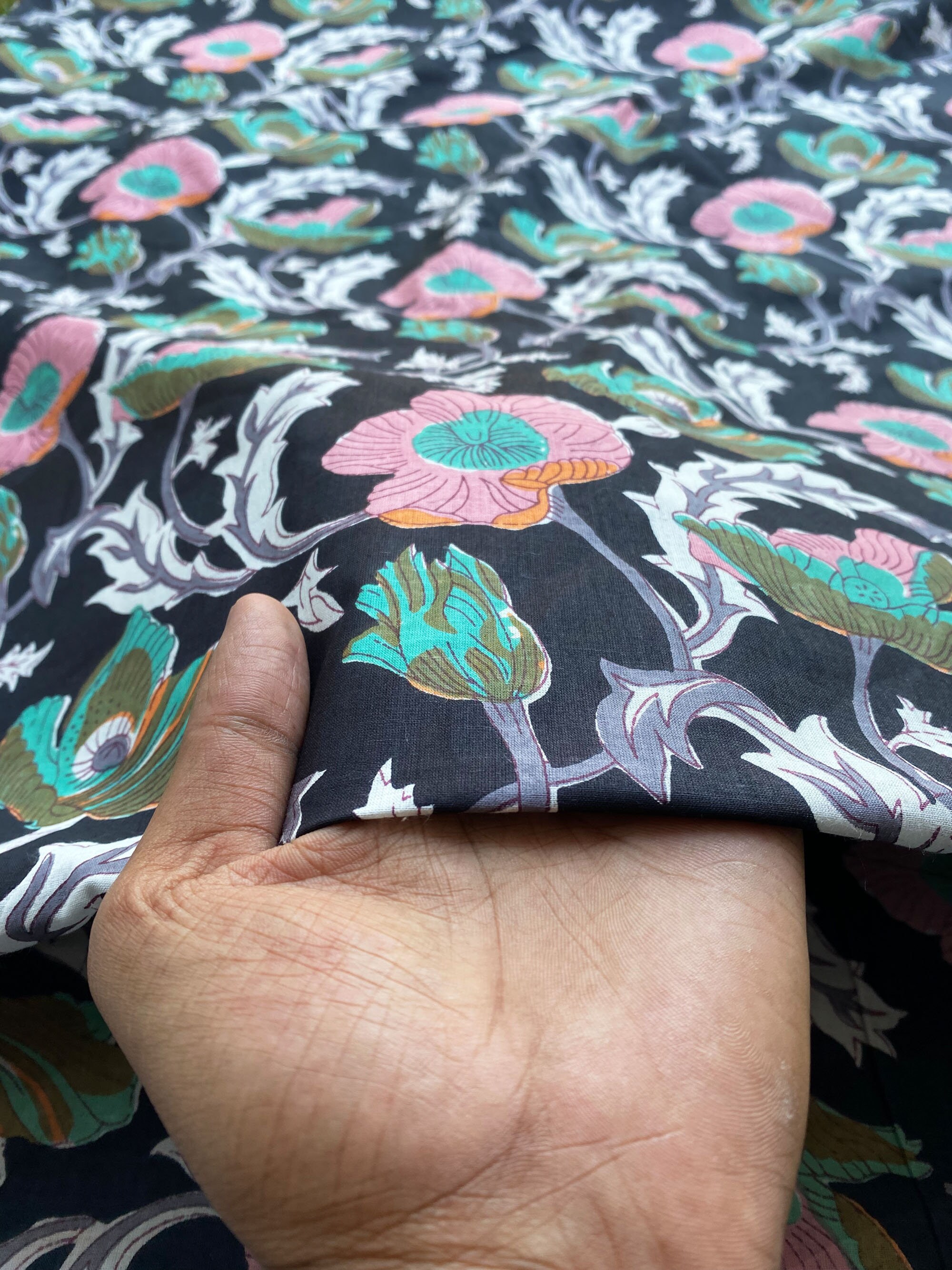 Hand Blockdruck Indien Tischdecke 100% Baumwolle Gelb Hippie Blumen Mit