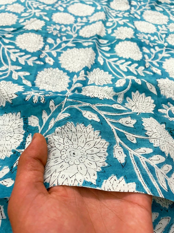 Block Printed Cotton Fabric by the Yard, Floral Print Soft Cotton Fabric,  Summer Dress Fabric, Indian Cotton Fabric, Sewing Fabric 