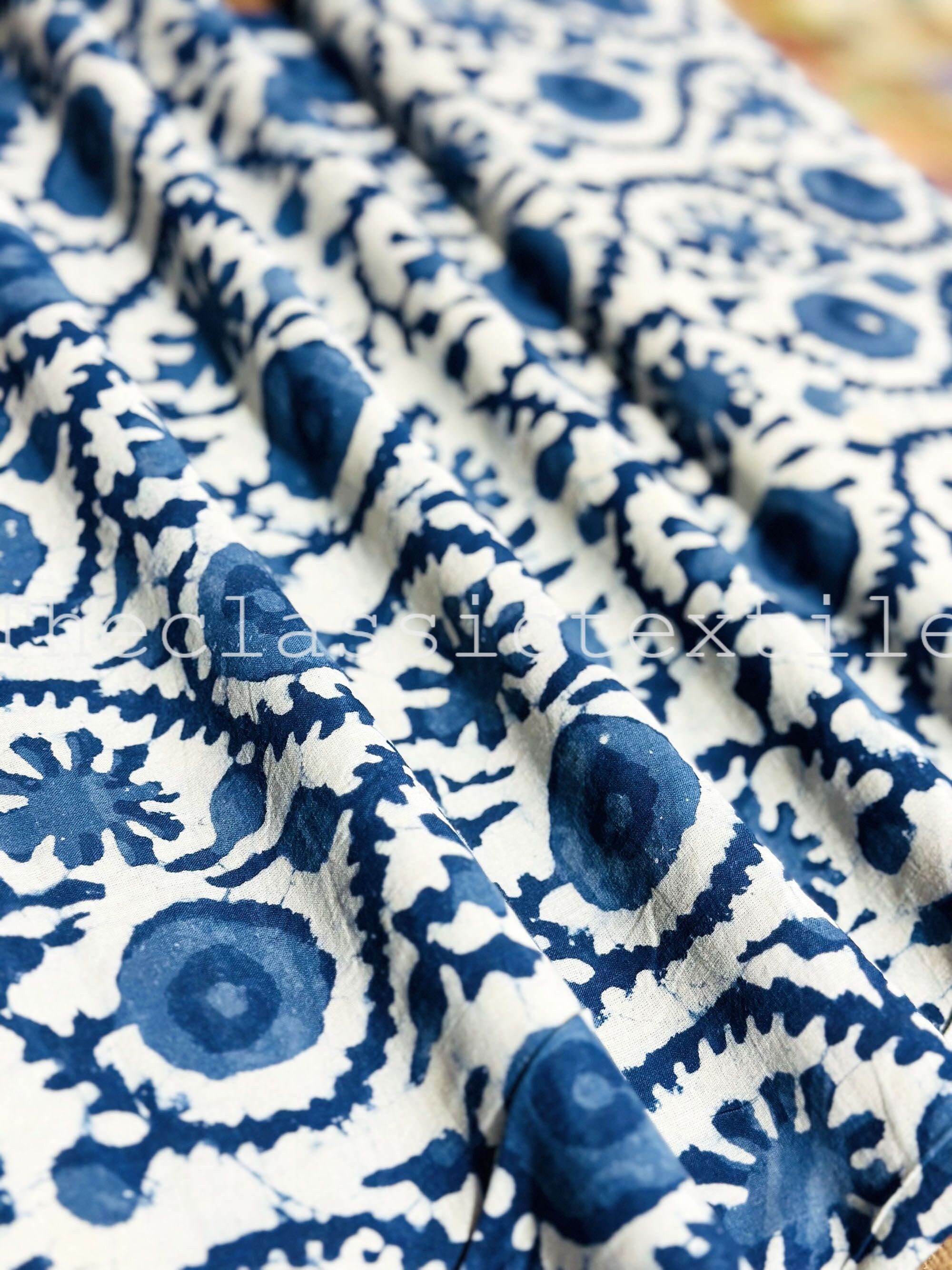 Tessuto Con Stampa Indiana A Blocchi 100% Cotone Su