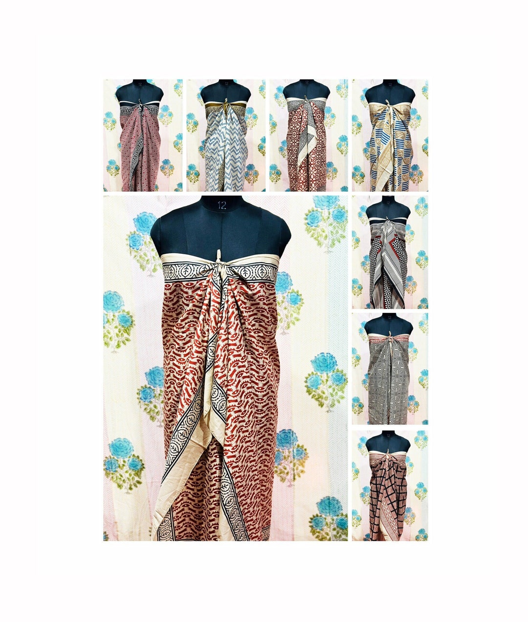 Indian Block Print Sarong, Sarong Beach Wrap, Cotton Sarong, Pareo ...