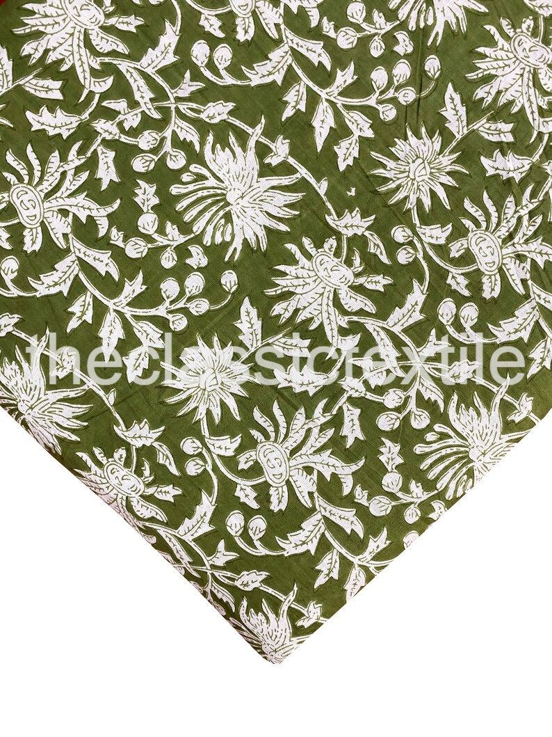 Green Floral Print Hand Block Print Fabric Indian Cotton Etsy