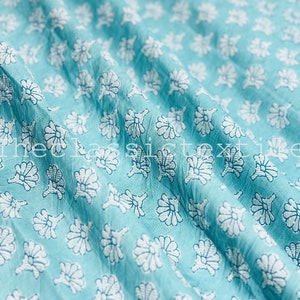 Blue Beautiful Hand Block Printed Fabric, Cotton Fabric, Indian Fabric, fabric by yard, Block Printed Cotton womens clothing