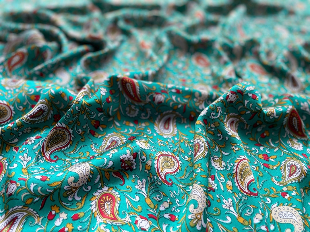 Turquoise Crepe Silk Fabric, Dress Making Fabric, Crepe Silk Fabric, Printed Silk Fabric
