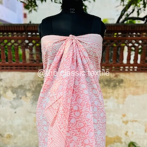 Pareo de playa de algodón con estampado indio a mano, pareo de playa de tela de gasa suave, pareo de verano, regalo para ella