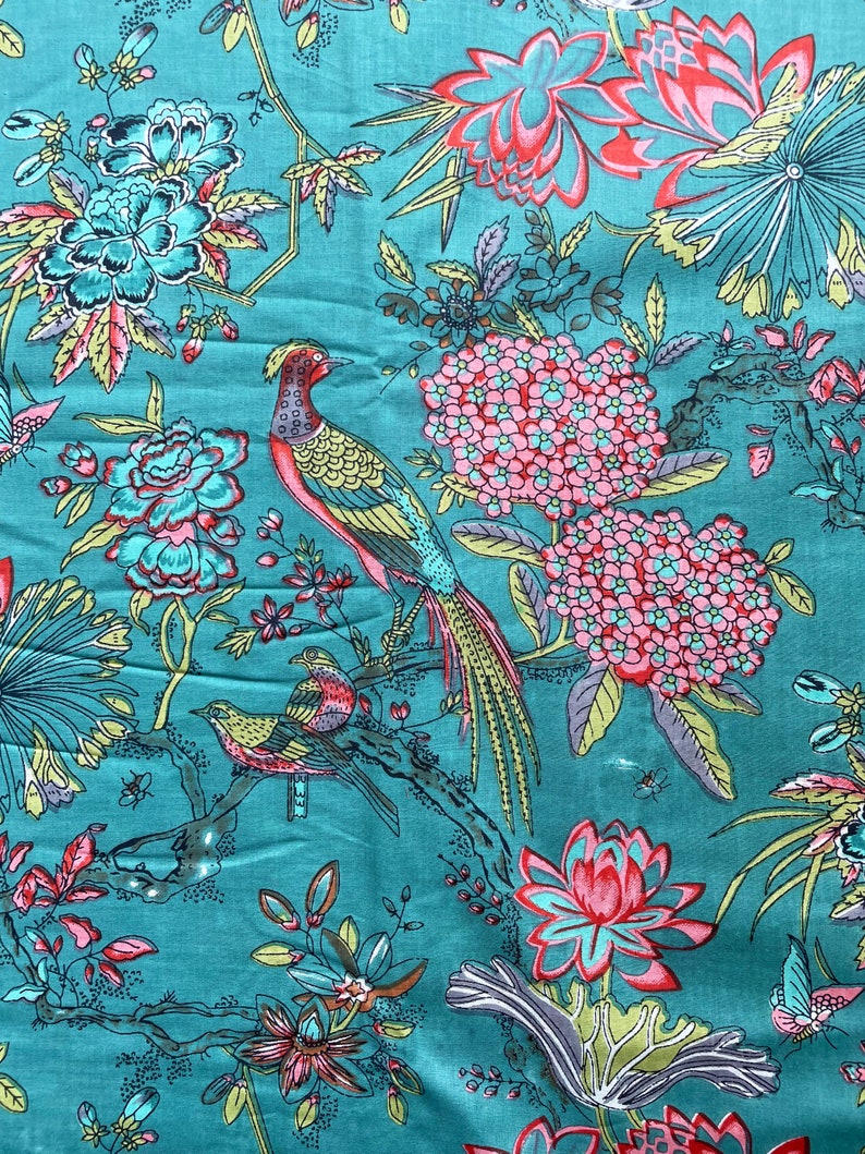 New Bird Print Fabric Indian Soft Cotton Fabric by the Yard Etsy