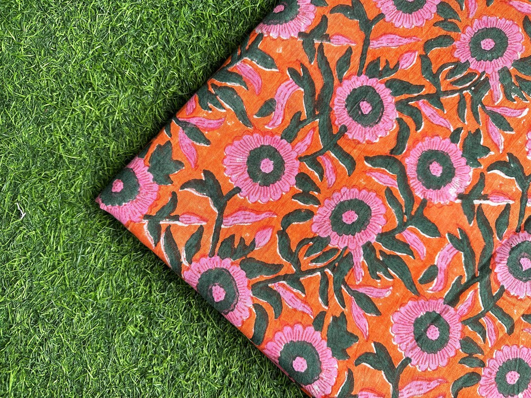 Block Print Fabric by the Yard, Indian Floral Print Fabric, Handmade