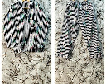 Pijama con estampado de bloques a mano, pijama de algodón puro con flores, conjunto de pijama, algodón indio, ropa de dormir, traje de noche de algodón suave, regalo para ella