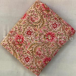 Block Print Fabric By The Yard, Floral Cotton Fabric, Sewing Fabric, Indian Handmade Fabric, Quilting Fabric, Cotton Fabric, Dress Fabric