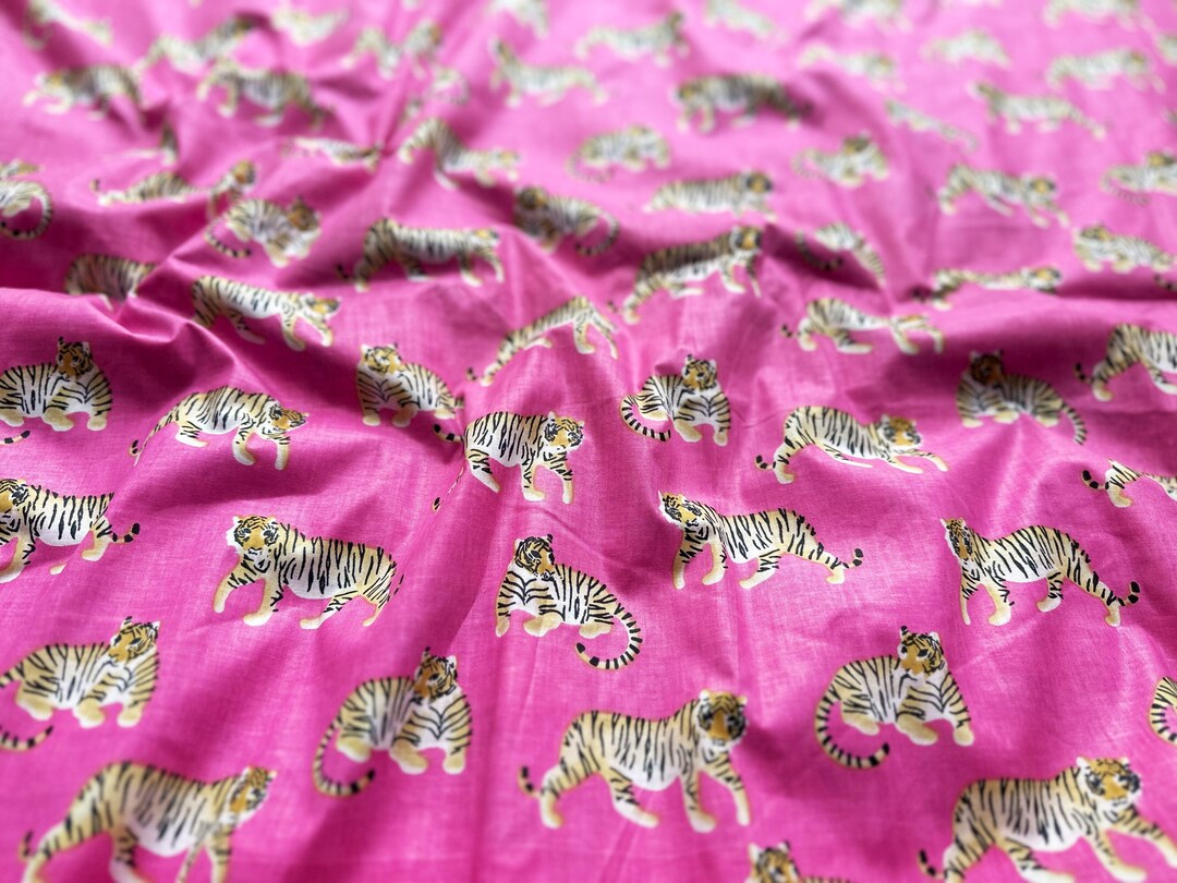 Pink Tiger Print Fabric, Animal Print Fabric, Indian Soft Cotton Fabric