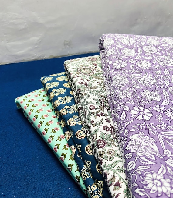 Indian Pure Cotton Fabric , Flower Block Print Fabric , Women Dressmaking Fabric , Voile Soft Cotton ,sun Flower Napkins Dress Sewing Fabric