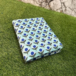Green & Blue Indian Floral Hand Block Printed 100% Cotton Cloth, Fabric by the Yard, Fabric for Curtains Pillows Dress Making Fabric