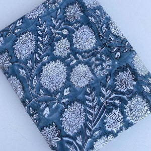 Indian Hand Block Print Cotton Fabric, Blue Floral Print Fabric, Dressmaking Fabric, Sewing Fabric, Kids Fabric By The Yard
