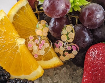 Heart-Shaped Lemon Slice Earrings: Fimo Fruit, Glitter Resin