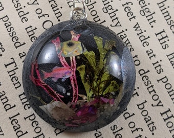 Tropical Fish Tank Resin Necklace: Real Plants, Sand & Shells