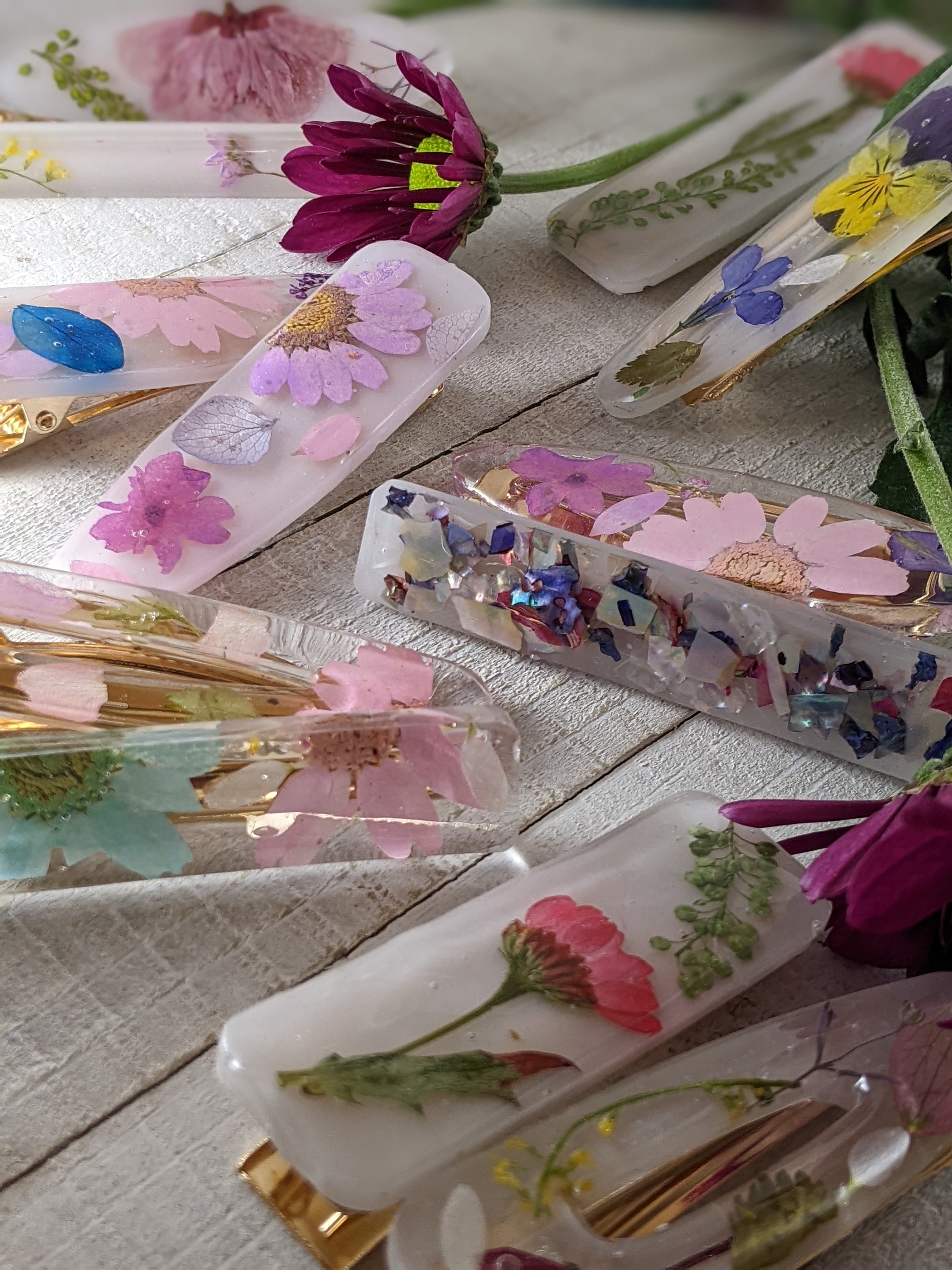 Real Dried Flower Resin Hair Clips - Floral Barrettes (set  display picture 3