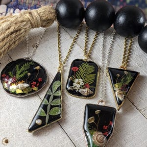 3D Mushroom Terrarium Pendant: Botanical Resin Necklace with Lichen & Moss