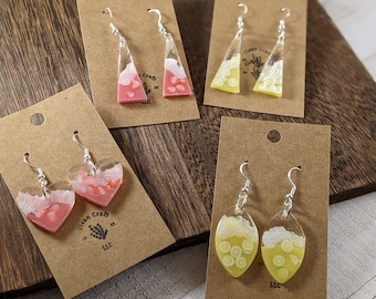 Resin Fruit Slice Dangle Earrings: Lemonade & Strawberry Smoothie