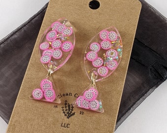 Dragon Fruit Resin Earrings: Gold Post Statement Jewelry