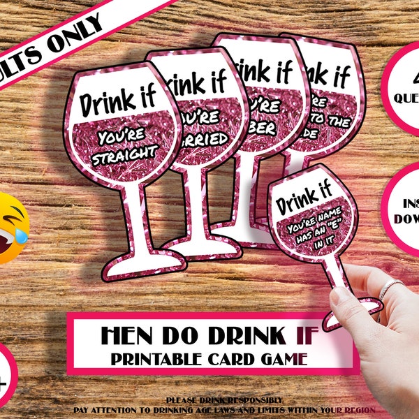 Hen party Hen do drink if pritable Wine Glass Card Game bachelorette party drinking game Hens night game Printable Card game Bridal Party