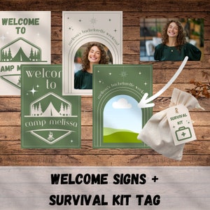 Camp Bachelorette Party Welcome Signs |  Survival Kit Tag | Editable Templates | Last trail before the veil Party Favors | Bach Party Bundle