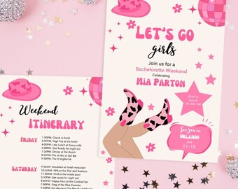 Let's Go Girls Nashville Bachelorette Party Invitation and Itinerary Template, Last Rodeo, Nash Bash Bachelorette Weekend Invite, Country