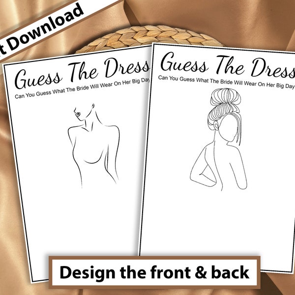 Guess The Dress, Bridal Shower Game, Bachelorette Game, Minimalist, Wedding Dress Game, Bachelorette Party, Draw Dress, Instant Download