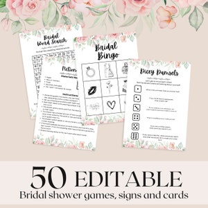 50 Fun Tea Party Printable Bridal Shower Games & Wedding Shower Game Ideas for Bride Activities, Bride or Groom, Bingo, Spy games