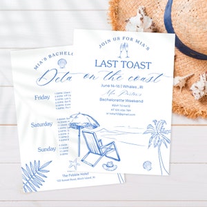 Coastal Bachelorette Party Invitation and Itinerary Template, Last Toast On The Coast Bachelorette Weekend Invite, Beach Bachelorette, Sea