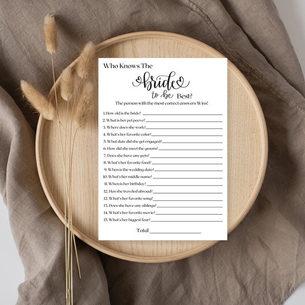 Minimalist Who Knows the Bride the Best Game, Modern Bridal Shower Game, How well do you know the Bride? Bridal Shower, bachelorette games