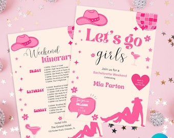 Let's Go Girls Nashville Bachelorette Party Invitation and Itinerary Template, Last Rodeo, Nash Bash Bachelorette Weekend Invite, Country
