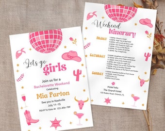 Nashville Invitation & Itinerary Template, Let's Go Girls Bachelorette Weekend Invite, Last Rodeo, Let's Get Nashty, Western, Country