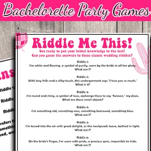 Bachelorette Party Game, Riddle me this, Bridal Shower Game, Printable Icebreaker, Hens Do, Bachelorette Party, Instant Download, Last Rodeo