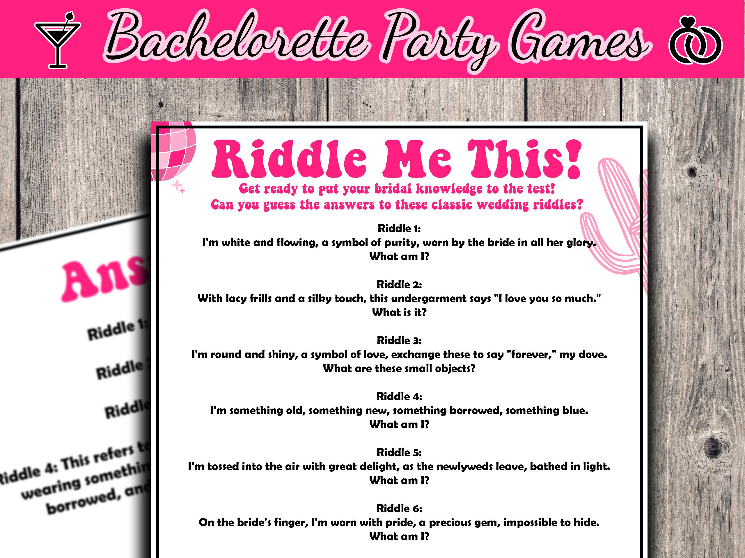 Bachelorette Party Game, Riddle Me This, Bridal Shower Game, Printable