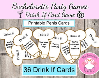 Bachelorette Drinkspel, Dirty Drink If Game, Girls Night Games, Vrijgezellenfeest, Bruidsfeest, Afdrukbaar kaartspel, Drinkspel, Drinken als