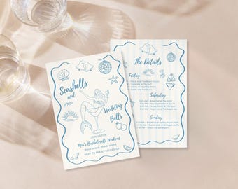 Seashells and Wedding Bells Bachelorette Itinerary Template, Beach Bachelorette Party Invitation, Coastal Last Toast Digital Invite, Hen Do
