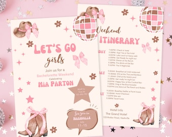 Let's Go Girls Nashville Bachelorette Party Invitation and Itinerary Template, Last Rodeo, Nash Bash Bachelorette Weekend Invite, Country