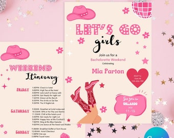 Let's Go Girls Nashville Bachelorette Party Invitation and Itinerary Template, Last Rodeo, Nash Bash Bachelorette Weekend Invite, Country
