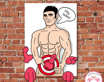 Pin the Willy on the Hunk, Bachelorette Party Game (Digital Download)