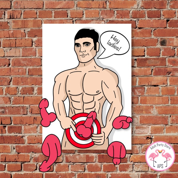 Hen night party game, pin the hunk, drinking party game, Pin the Tail on the Hunk, Bachelorette Party Supplies, Pin the Pecker, Girls Night