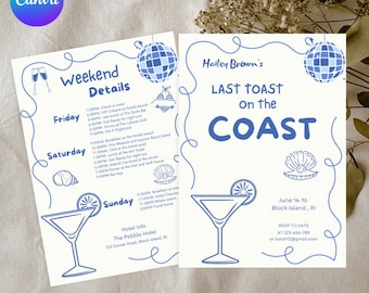 Coastal Bachelorette Invitation and Itinerary Template, Beach Hen Party (Canva Template)